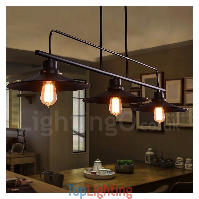3 Light Retro Rustic Steel Pendant Light with Steel Shade