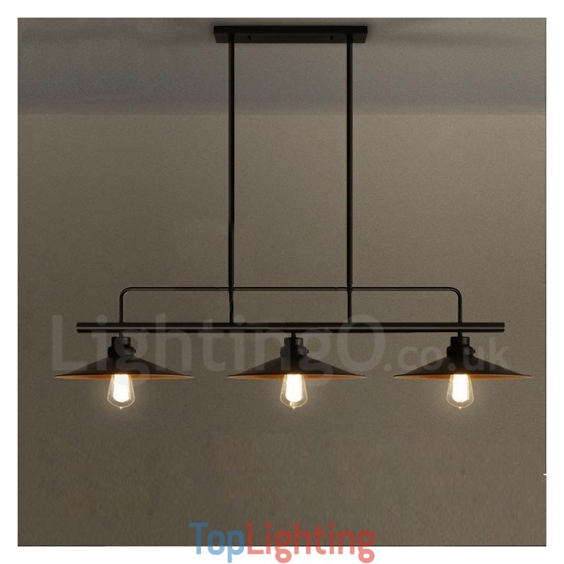 3 Light Retro Rustic Steel Pendant Light with Steel Shade