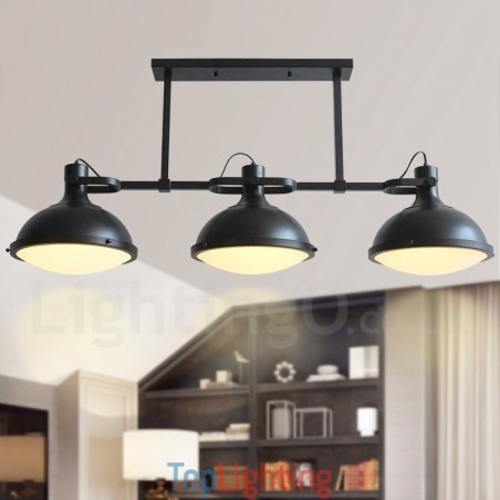 3 Light Retro Rustic Steel Pendant Light with Glass Shade 3 Light Retro Rustic Steel Pendant Light with Glass Shade
