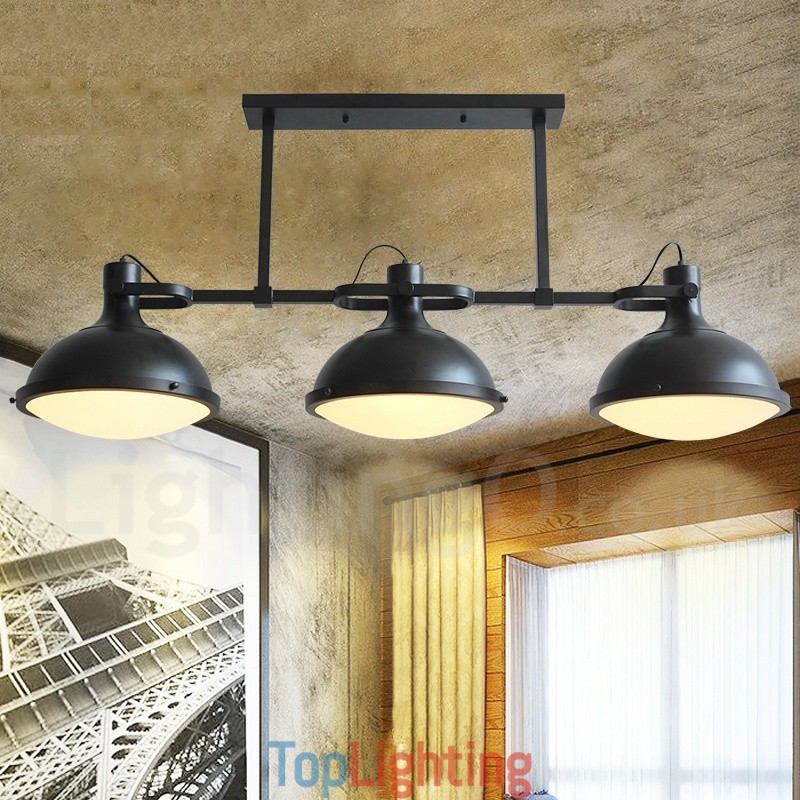 3 Light Retro Rustic Steel Pendant Light with Glass Shade
