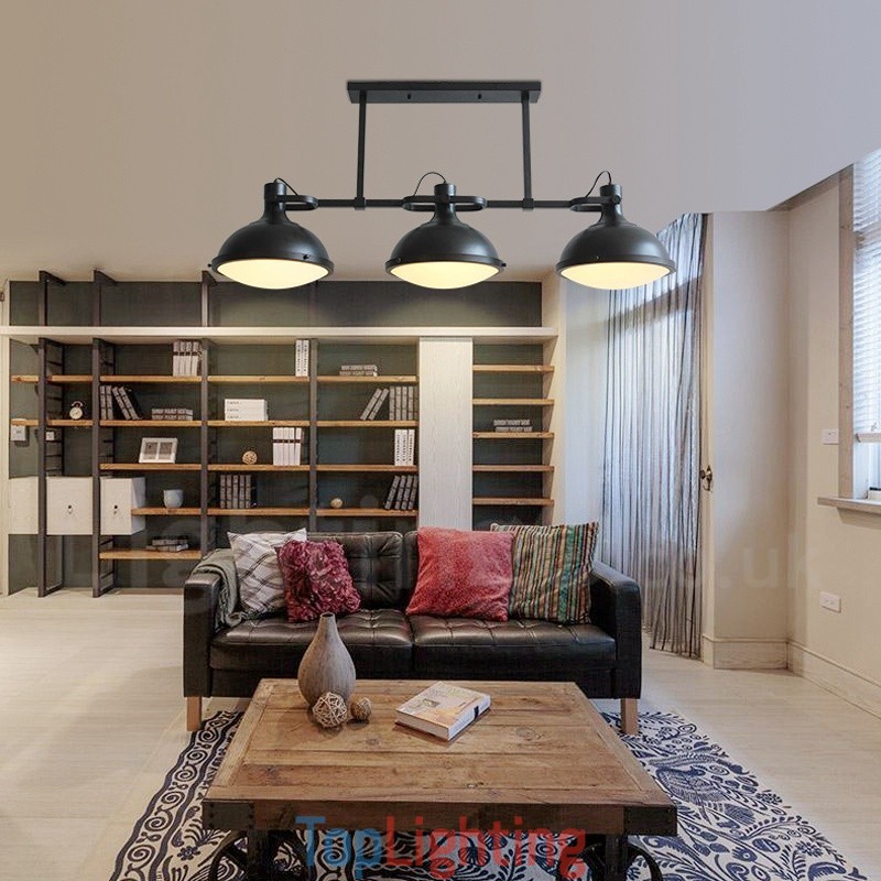 3 Light Retro Rustic Steel Pendant Light with Glass Shade