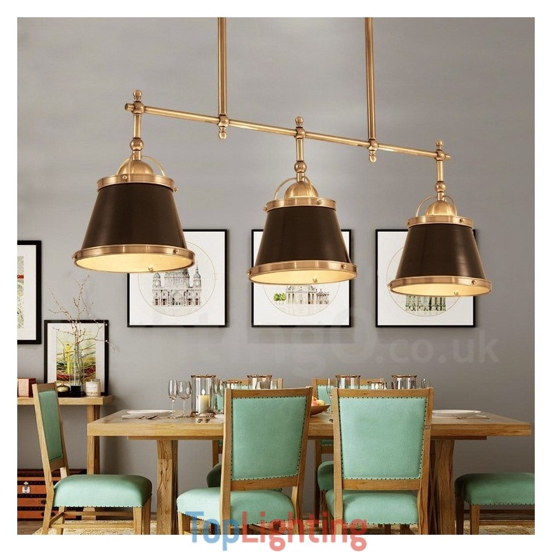 3 Light Retro Rustic Luxury Brass Pendant Light with Brass Shade