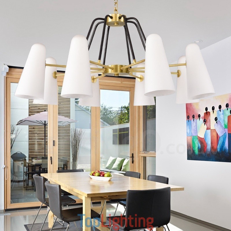 8 Light Retro Rustic Luxury Brass Pendant Lamp Chandelier with Glass Shade