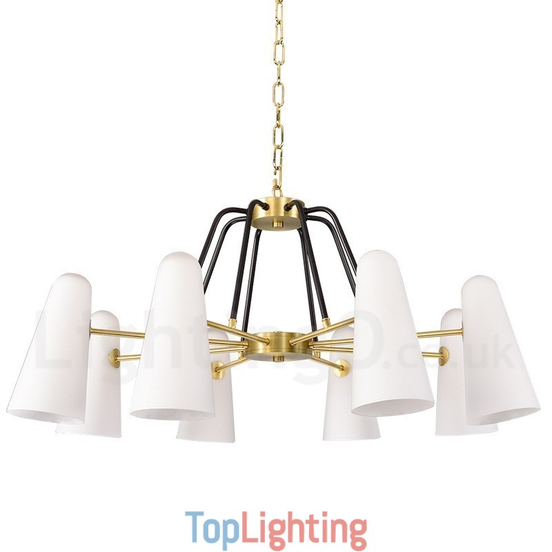 8 Light Retro Rustic Luxury Brass Pendant Lamp Chandelier with Glass Shade