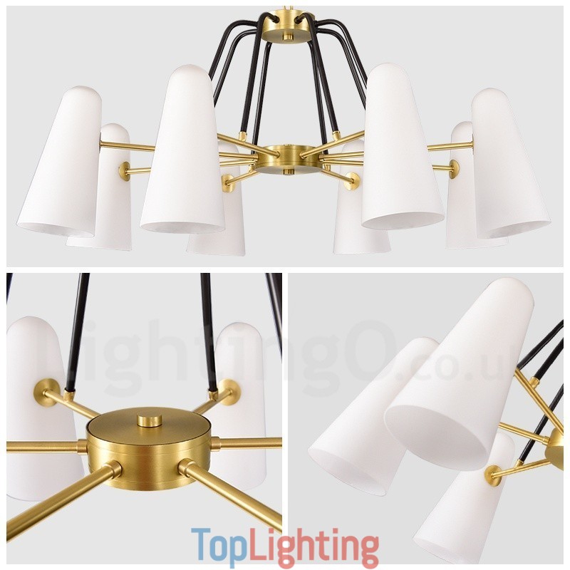 8 Light Retro Rustic Luxury Brass Pendant Lamp Chandelier with Glass Shade