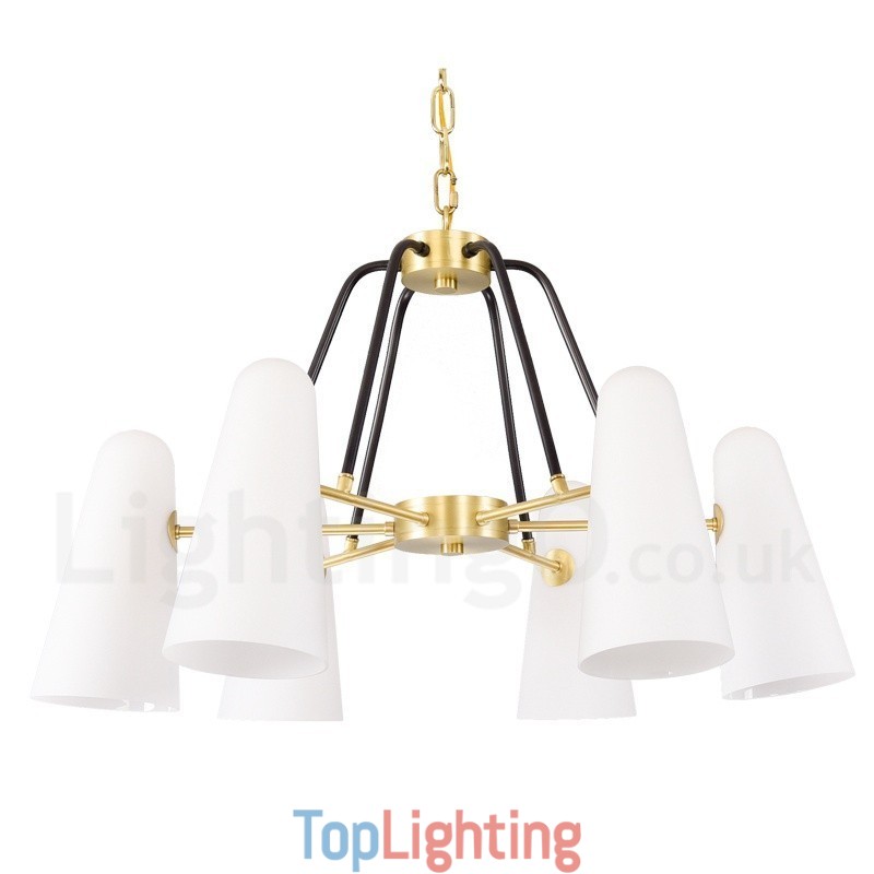 6 Light Retro Rustic Luxury Brass Pendant Lamp Chandelier with Glass Shade