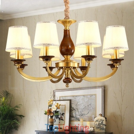 8 Light Retro Rustic Luxury Brass Pendant Lamp Chandelier with Glass Shade