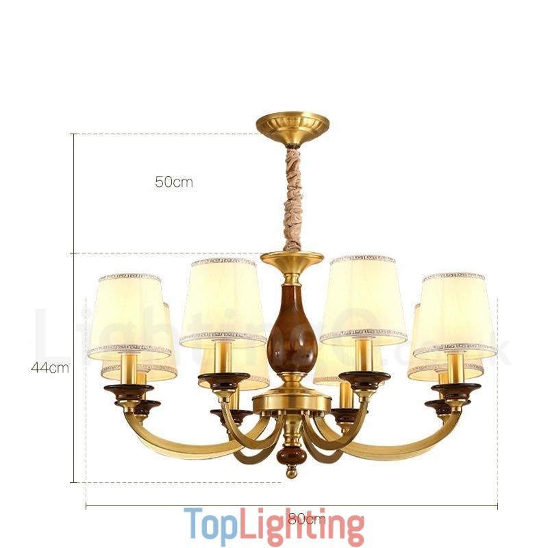 8 Light Retro Rustic Luxury Brass Pendant Lamp Chandelier with Glass Shade