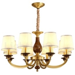 8 Light Retro Rustic Luxury Brass Pendant Lamp Chandelier with Glass Shade