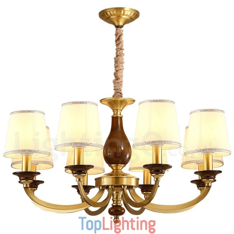 8 Light Retro Rustic Luxury Brass Pendant Lamp Chandelier with Glass Shade
