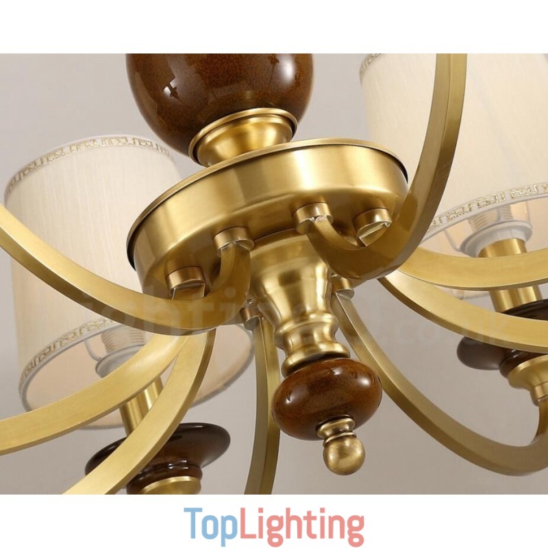 8 Light Retro Rustic Luxury Brass Pendant Lamp Chandelier with Glass Shade