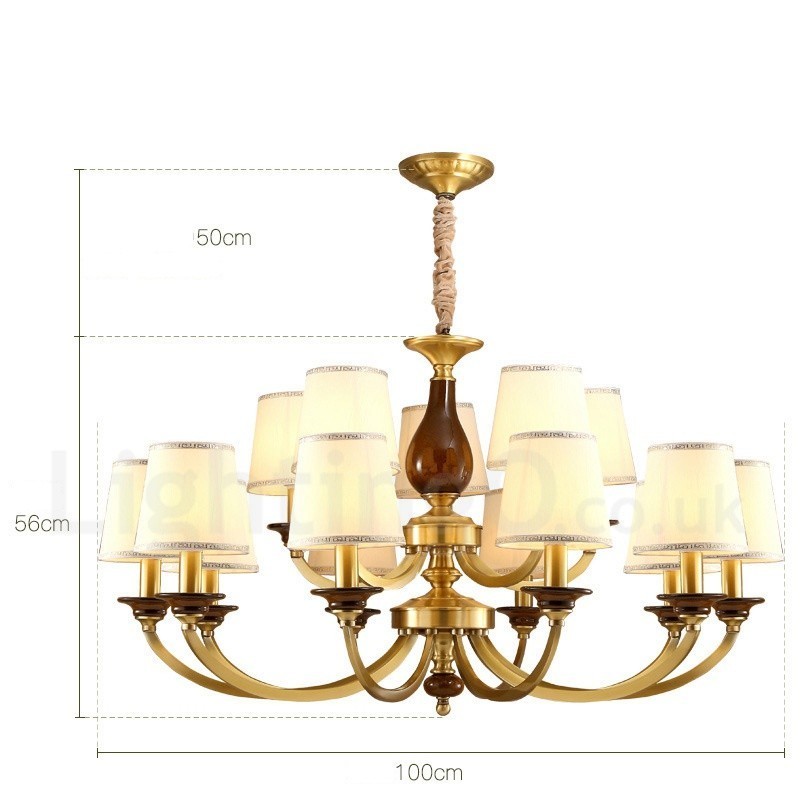15 Light Retro Rustic Luxury Brass Pendant Lamp Chandelier with Glass Shade