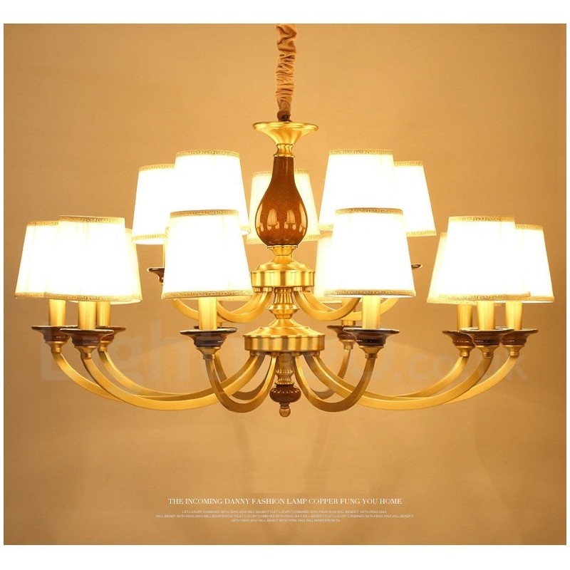15 Light Retro Rustic Luxury Brass Pendant Lamp Chandelier with Glass Shade