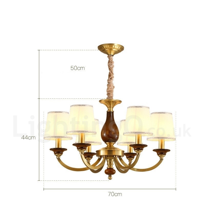 6 Light Retro Rustic Luxury Brass Pendant Lamp Chandelier with Glass Shade