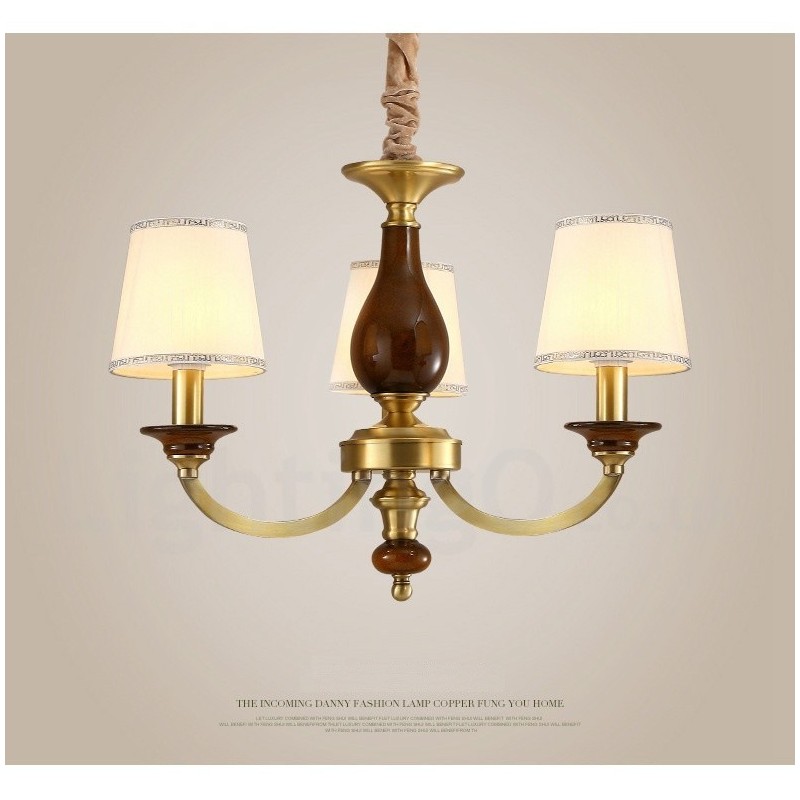 3 Light Retro Rustic Luxury Brass Pendant Lamp Chandelier with Glass Shade