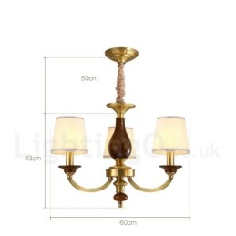 3 Light Retro Rustic Luxury Brass Pendant Lamp Chandelier with Glass Shade