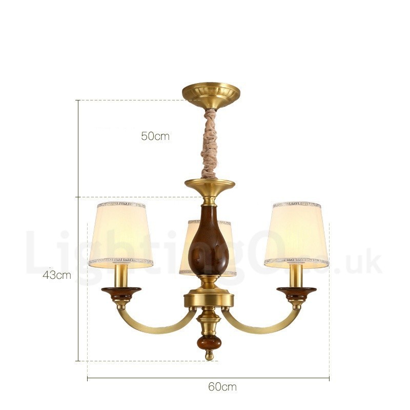 3 Light Retro Rustic Luxury Brass Pendant Lamp Chandelier with Glass Shade