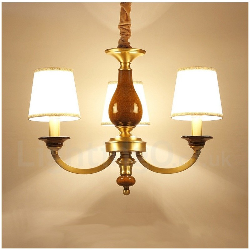 3 Light Retro Rustic Luxury Brass Pendant Lamp Chandelier with Glass Shade