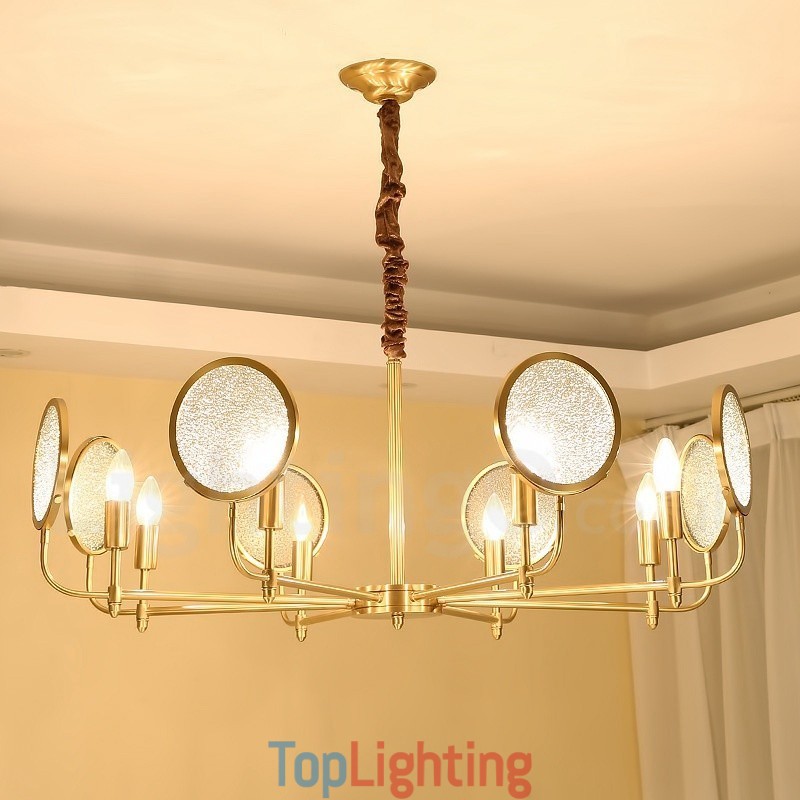 8 Light Retro Rustic Luxury Brass Pendant Lamp Chandelier with Glass Shade