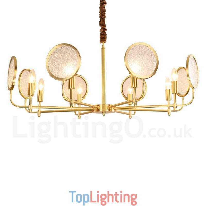 8 Light Retro Rustic Luxury Brass Pendant Lamp Chandelier with Glass Shade