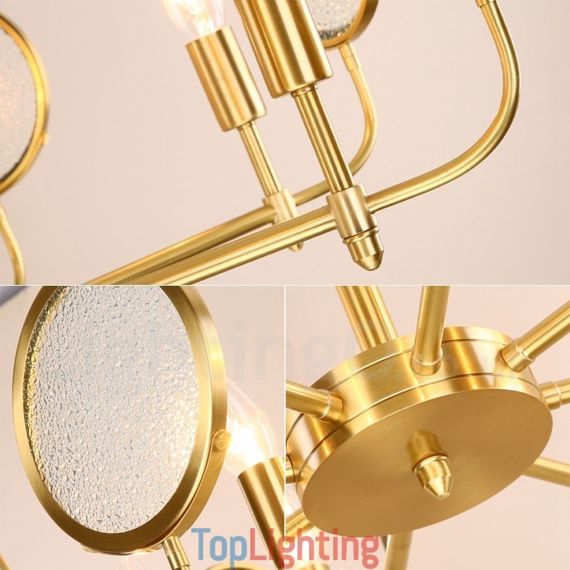 8 Light Retro Rustic Luxury Brass Pendant Lamp Chandelier with Glass Shade