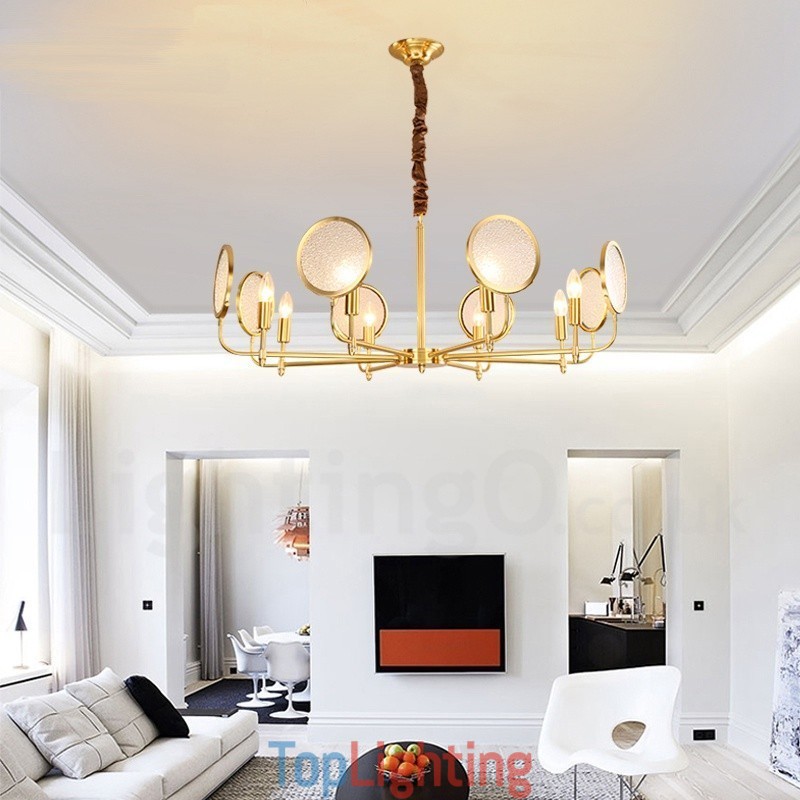 8 Light Retro Rustic Luxury Brass Pendant Lamp Chandelier with Glass Shade