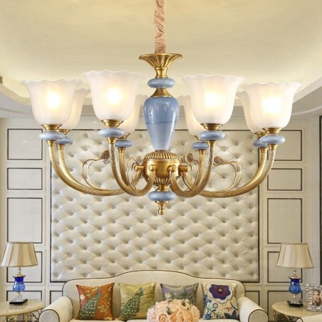 8 Light Retro Rustic Luxury Brass Pendant Lamp Chandelier with Glass Shade 8 Light Retro Rustic Luxury Brass Pendant Lamp Chandelier with Glass Shade