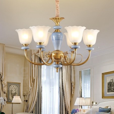 6 Light Retro Rustic Luxury Brass Pendant Lamp Chandelier with Glass Shade 6 Light Retro Rustic Luxury Brass Pendant Lamp Chandelier with Glass Shade