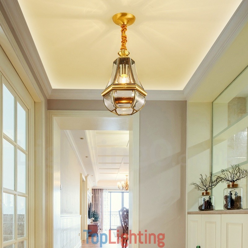 1 Light Retro Rustic Luxury Brass Pendant Lamp Chandelier with Glass Shade