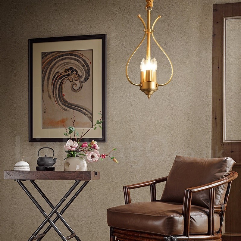 4 Light Retro Rustic Luxury Brass Pendant Lamp Chandelier