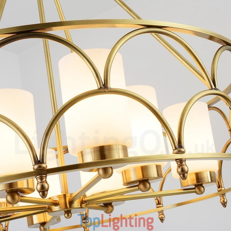 8 Light Retro Rustic Luxury Brass Pendant Lamp Chandelier with Glass Shade