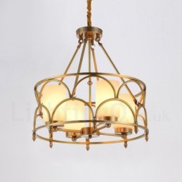 4 Light Retro Rustic Luxury Brass Pendant Lamp Chandelier with Glass Shade