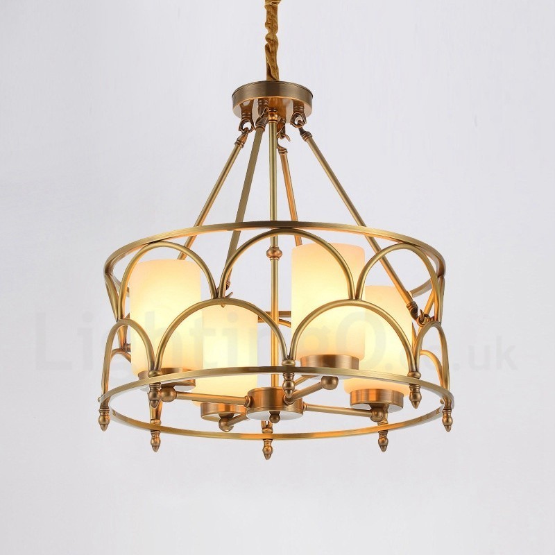 4 Light Retro Rustic Luxury Brass Pendant Lamp Chandelier with Glass Shade