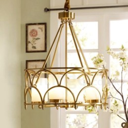 4 Light Retro Rustic Luxury Brass Pendant Lamp Chandelier with Glass Shade