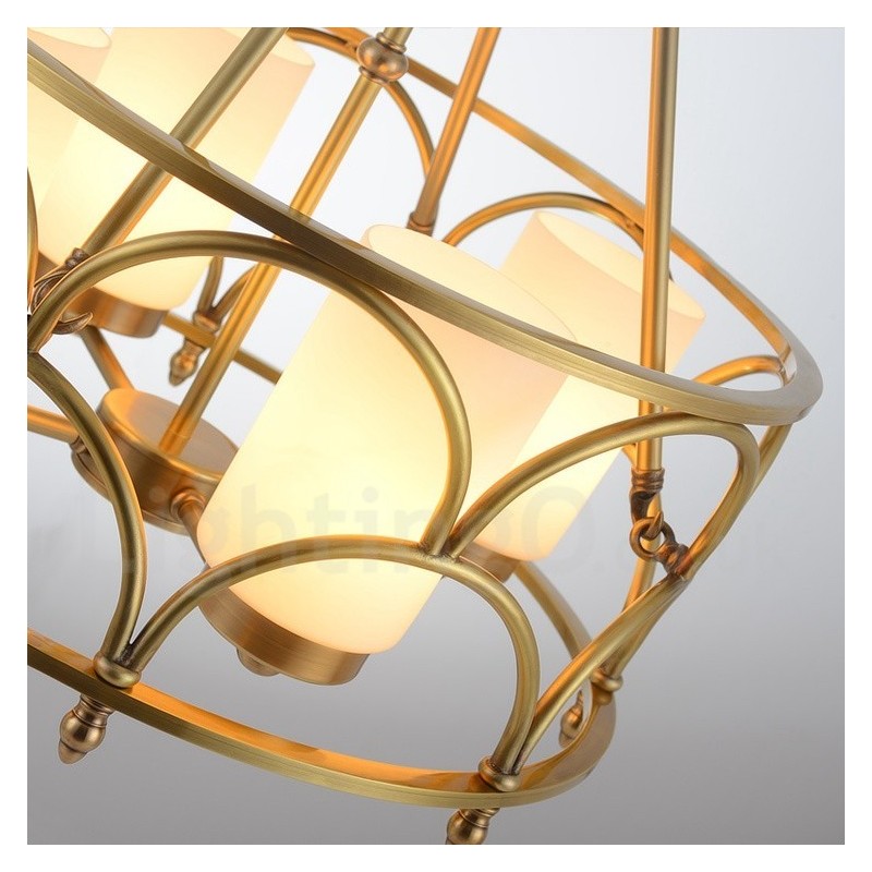 4 Light Retro Rustic Luxury Brass Pendant Lamp Chandelier with Glass Shade