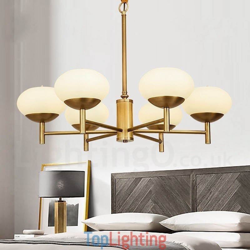 6 Light Retro Rustic Luxury Brass Pendant Lamp Chandelier with Glass Shade