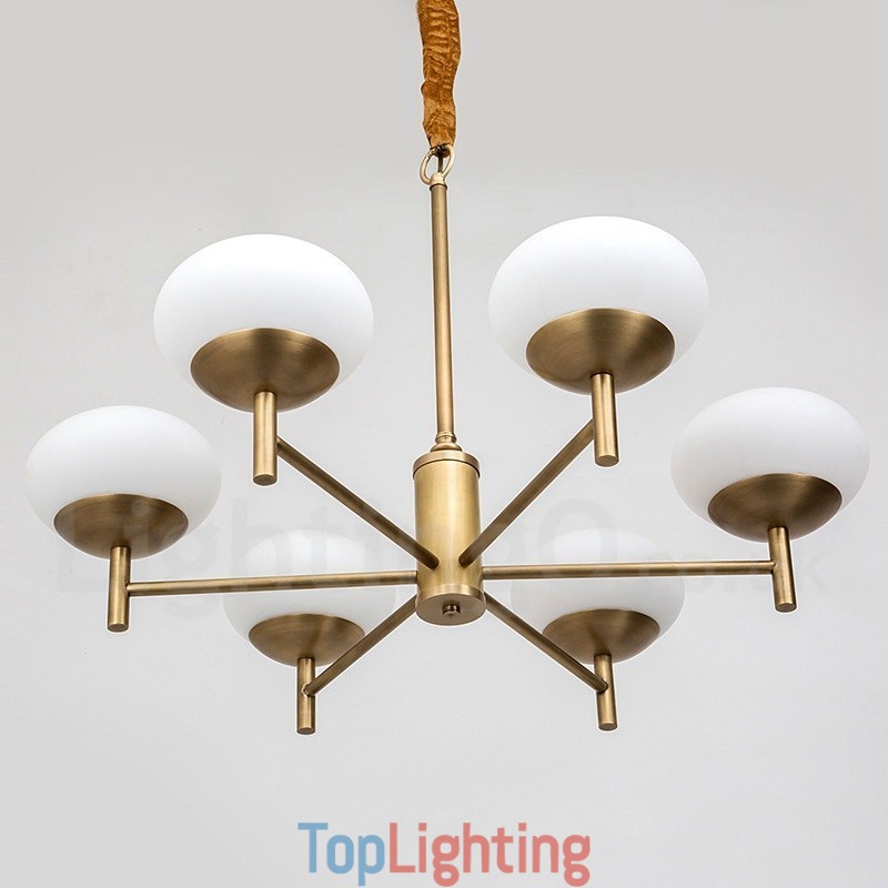 6 Light Retro Rustic Luxury Brass Pendant Lamp Chandelier with Glass Shade