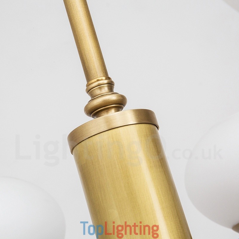 6 Light Retro Rustic Luxury Brass Pendant Lamp Chandelier with Glass Shade