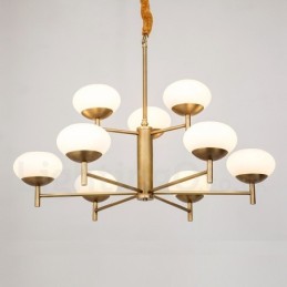 9 Light Retro Rustic Luxury Brass Pendant Lamp Chandelier with Glass Shade
