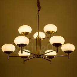 9 Light Retro Rustic Luxury Brass Pendant Lamp Chandelier with Glass Shade