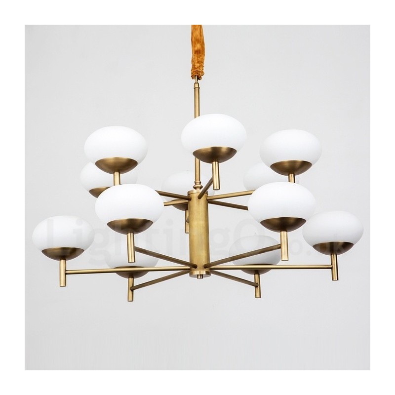 12 Light Retro Rustic Luxury Brass Pendant Lamp Chandelier with Glass Shade