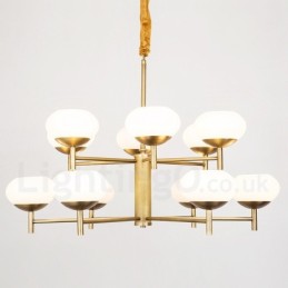 12 Light Retro Rustic Luxury Brass Pendant Lamp Chandelier with Glass Shade