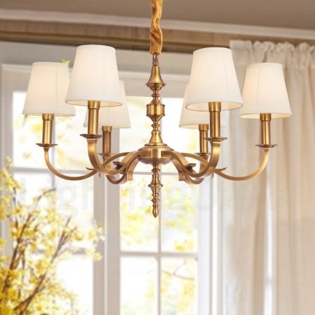 6 Light Retro Rustic Luxury Brass Pendant Lamp Chandelier with Fabric Shade 6 Light Retro Rustic Luxury Brass Pendant Lamp Chandelier with Fabric Shade