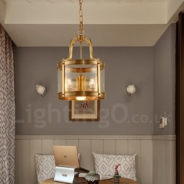5 Light Retro Rustic Luxury Brass Pendant Lamp Chandelier with Glass Shade