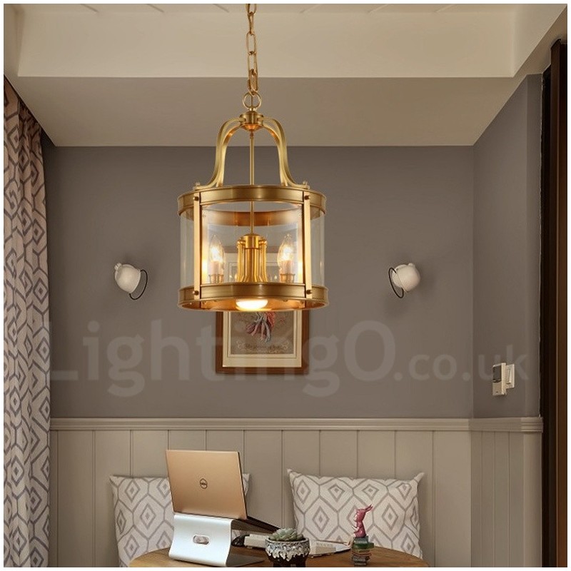 5 Light Retro Rustic Luxury Brass Pendant Lamp Chandelier with Glass Shade