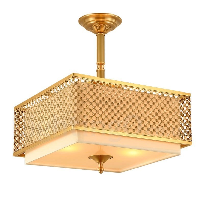 4 Light Retro Rustic Luxury Brass Pendant Lamp Chandelier with Fabric Shade