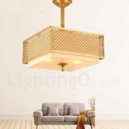 4 Light Retro Rustic Luxury Brass Pendant Lamp Chandelier with Fabric Shade