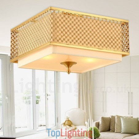 4 Light Retro Rustic Luxury Brass Pendant Lamp Chandelier with Fabric Shade