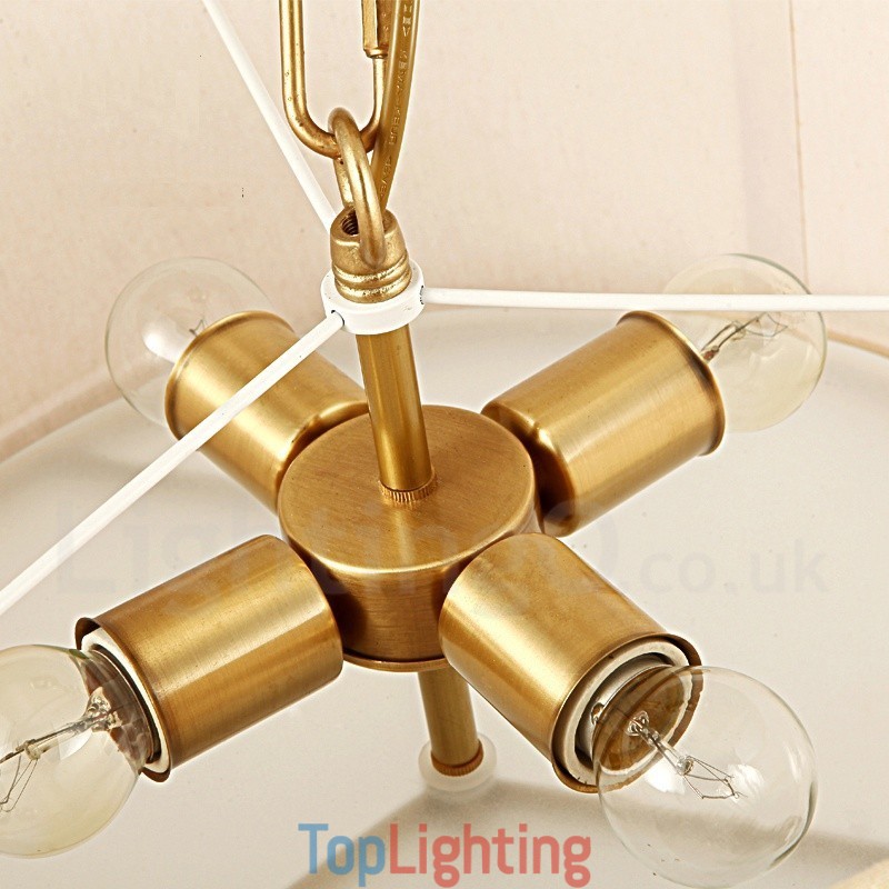 4 Light Retro Rustic Luxury Brass Pendant Lamp Chandelier with Fabric Shade