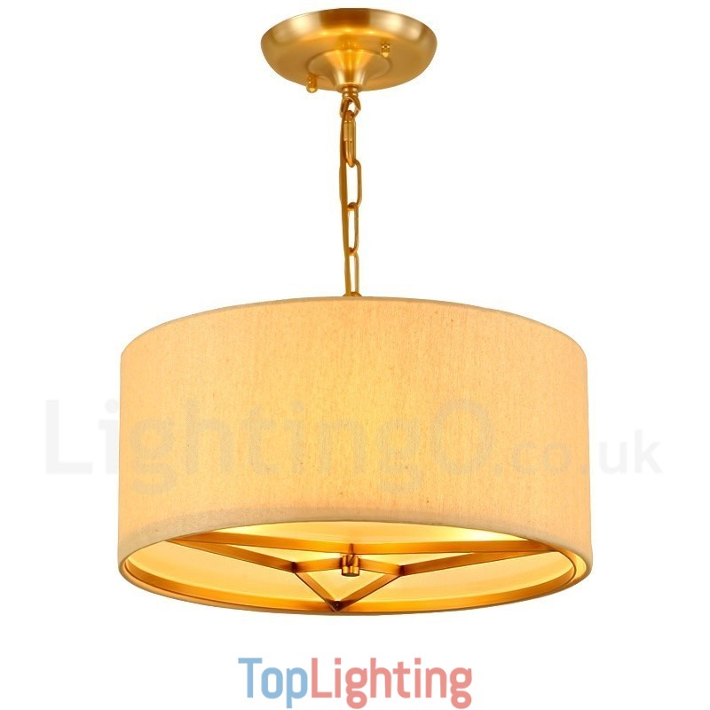 4 Light drum Retro Rustic Luxury Brass Pendant Lamp Chandelier with Fabric Shade